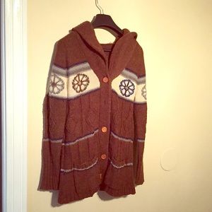Vtg 70s Knit Button down Hooded Sweater